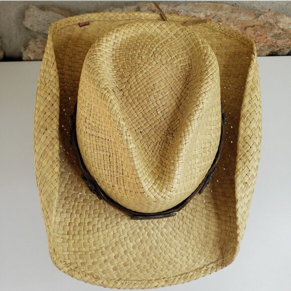 BULLHIDE straw Cowboy Hat Ranch Western Size M suede band Turquoise And Crosses main image 8